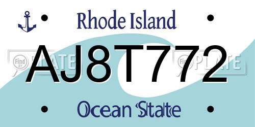 AJ8T772 Rhode Island License Plate