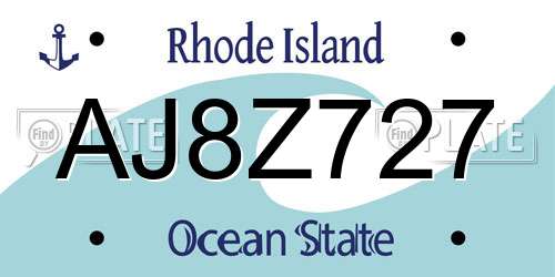 AJ8Z727 Rhode Island License Plate