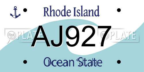 AJ927 Rhode Island License Plate