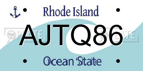 AJTQ86 Rhode Island License Plate