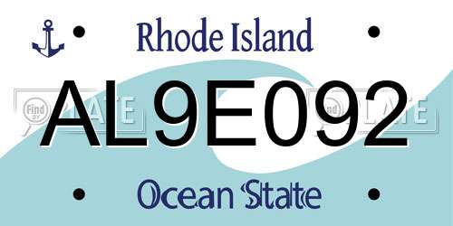 AL9E092 Rhode Island License Plate