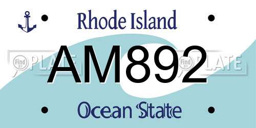 AM892 Rhode Island License Plate