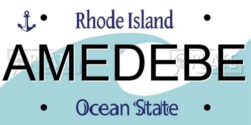 AMEDEBE Rhode Island License Plate