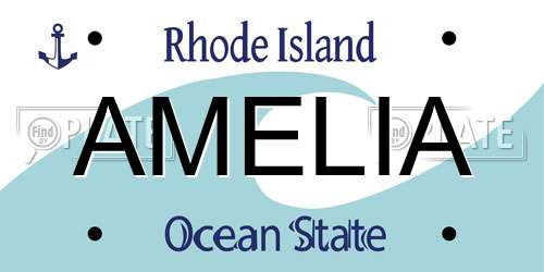 AMELIA Rhode Island License Plate