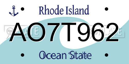 AO7T962 Rhode Island License Plate