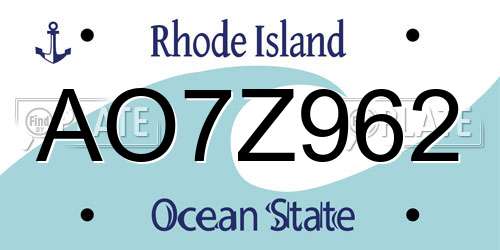 AO7Z962 Rhode Island License Plate