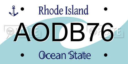 AODB76 Rhode Island License Plate