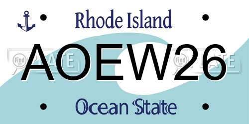 AOEW26 Rhode Island License Plate