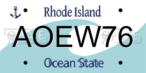 AOEW76 Rhode Island License Plate
