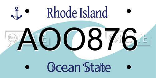 AOO876 Rhode Island License Plate