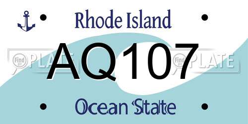 AQ107 Rhode Island License Plate
