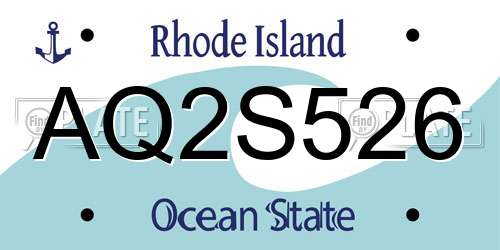 AQ2S526 Rhode Island License Plate