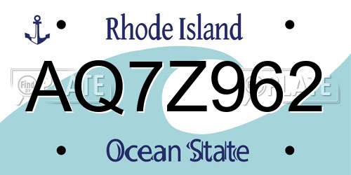 AQ7Z962 Rhode Island License Plate