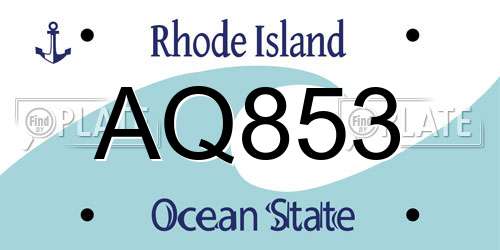 AQ853 Rhode Island License Plate