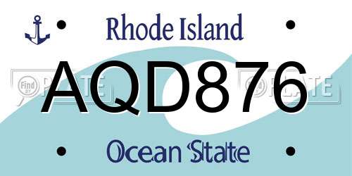 AQD876 Rhode Island License Plate