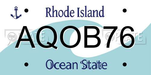 AQOB76 Rhode Island License Plate