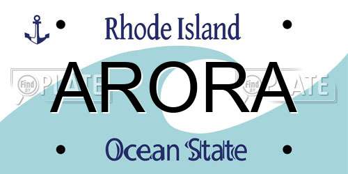 ARORA Rhode Island License Plate