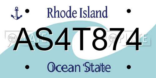 AS4T874 Rhode Island License Plate