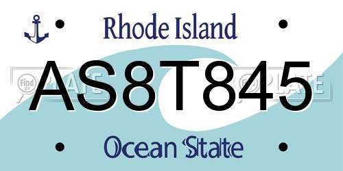 AS8T845 Rhode Island License Plate