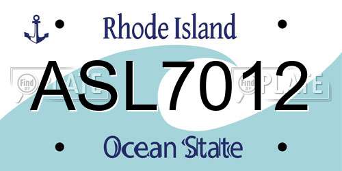ASL7012 Rhode Island License Plate