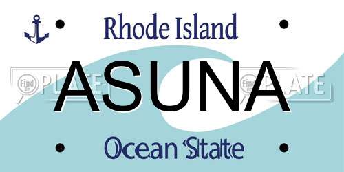 ASUNA Rhode Island License Plate