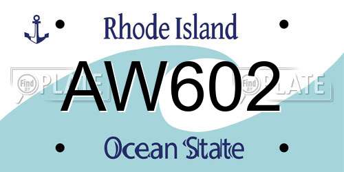 AW602 Rhode Island License Plate