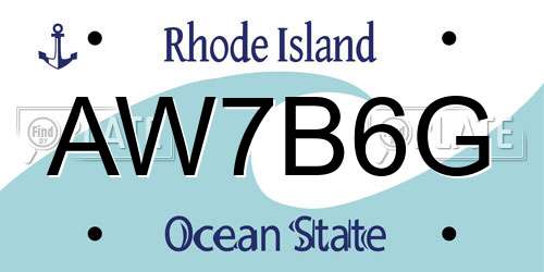 AW7B6G Rhode Island License Plate