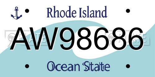 AW98686 Rhode Island License Plate