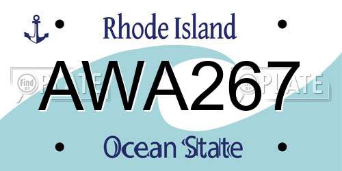 AWA267 Rhode Island License Plate