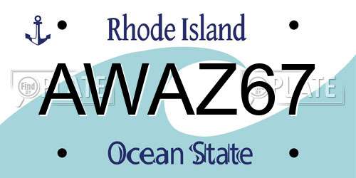 AWAZ67 Rhode Island License Plate