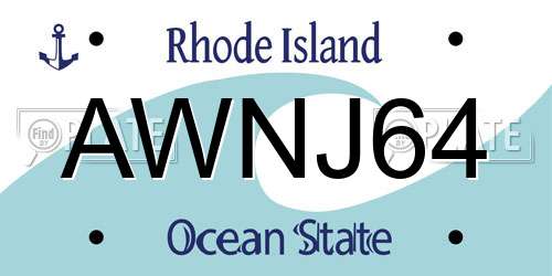 AWNJ64 Rhode Island License Plate