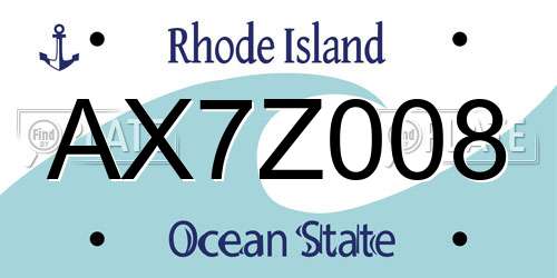 AX7Z008 Rhode Island License Plate