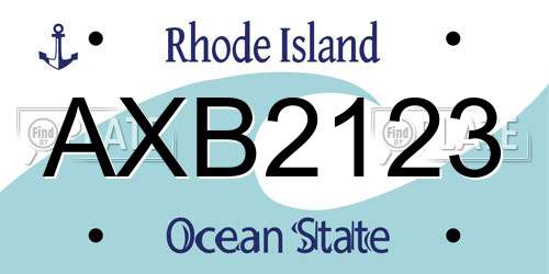 AXB2123 Rhode Island License Plate