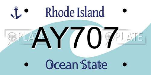 AY707 Rhode Island License Plate