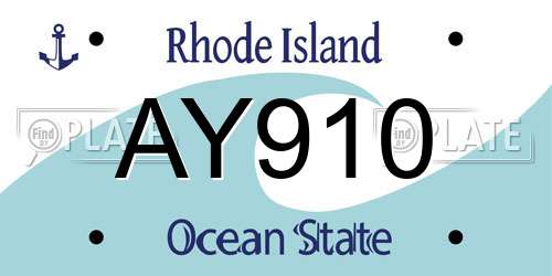 AY910 Rhode Island License Plate