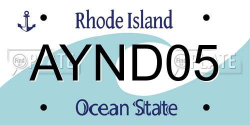 AYND05 Rhode Island License Plate