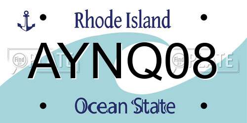 AYNQ08 Rhode Island License Plate