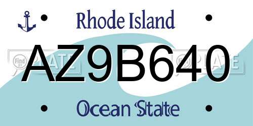 AZ9B640 Rhode Island License Plate