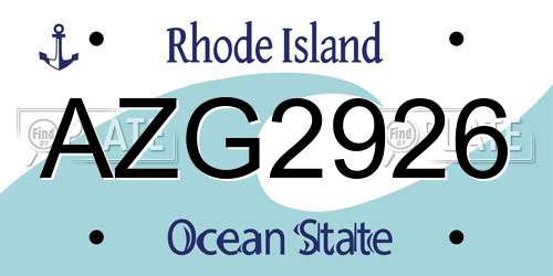 AZG2926 Rhode Island License Plate