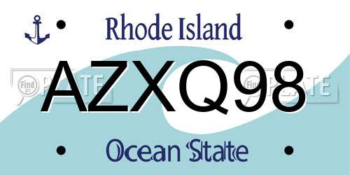 AZXQ98 Rhode Island License Plate