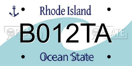 B012TA Rhode Island License Plate