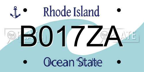 B017ZA Rhode Island License Plate