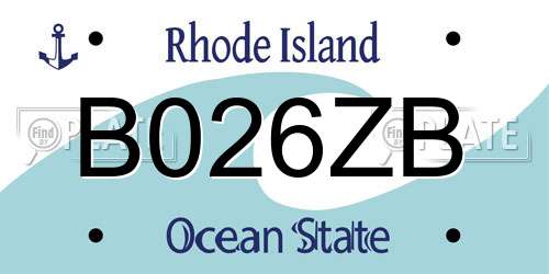 B026ZB Rhode Island License Plate