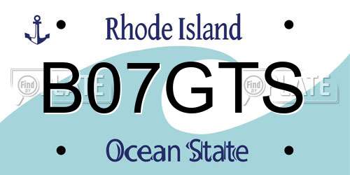 B07GTS Rhode Island License Plate