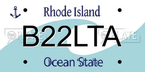 B22LTA Rhode Island License Plate