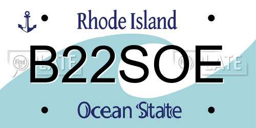 B22SOE Rhode Island License Plate