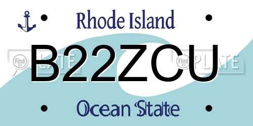 B22ZCU Rhode Island License Plate