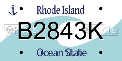 B2843K Rhode Island License Plate