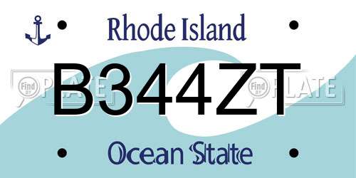 B344ZT Rhode Island License Plate