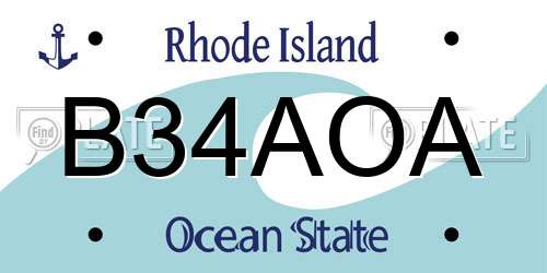 B34AOA Rhode Island License Plate
